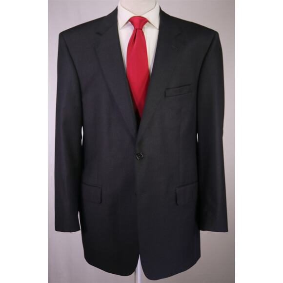 Jos A Bank Signature Gold Solid Charcoal Gray 2-Btn Wool Suit 44L - Picture 2 of 9